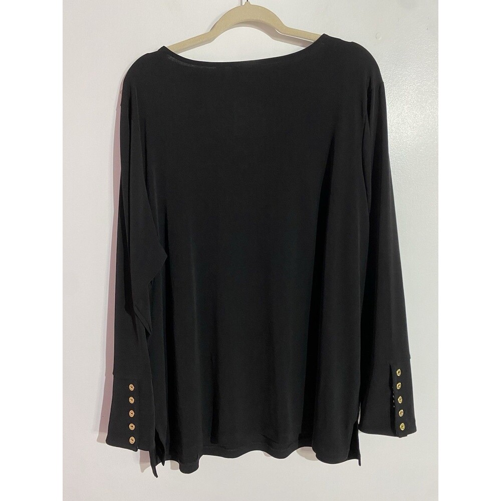 Susan Graver Top 2X Black Liquid Knit‎ Quite Luxury Office Old Money Polka Dot - Picture 3 of 12